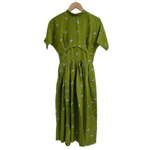 Vintage 1950s Youth Guild Of NY Green Silk Butterfly Print Dress XS Shirtwaist